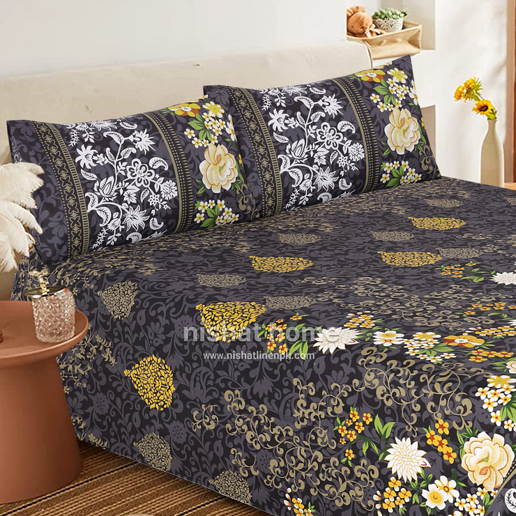 Divine Pure Cotton Bed Sheet - King - 3pcs - DBS294