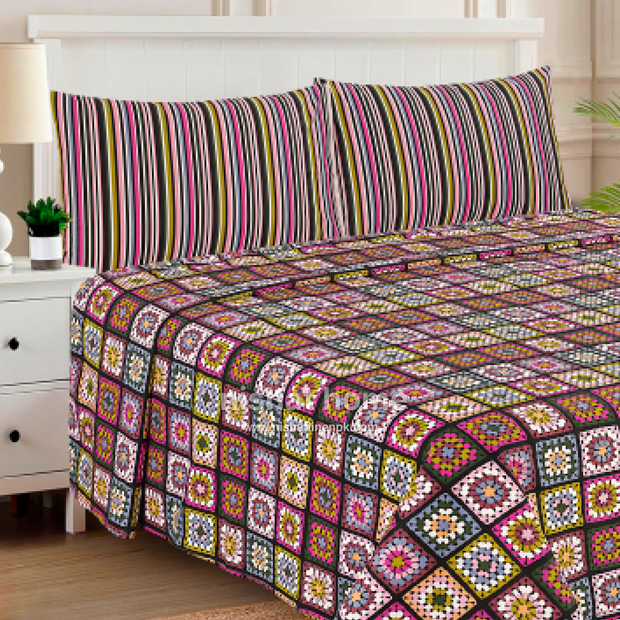 Divine Pure Cotton Bed Sheet - King - 3pcs - DBS301