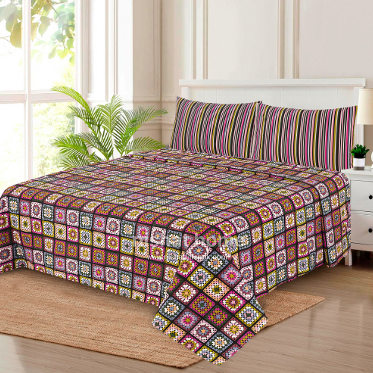 Divine Pure Cotton Bed Sheet - King - 3pcs - DBS301