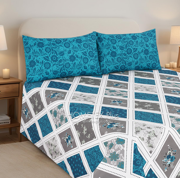 Divine Pure Cotton Bed Sheet - King - 3pcs - DBS315
