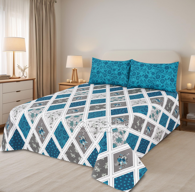 Divine Pure Cotton Bed Sheet - King - 3pcs - DBS315