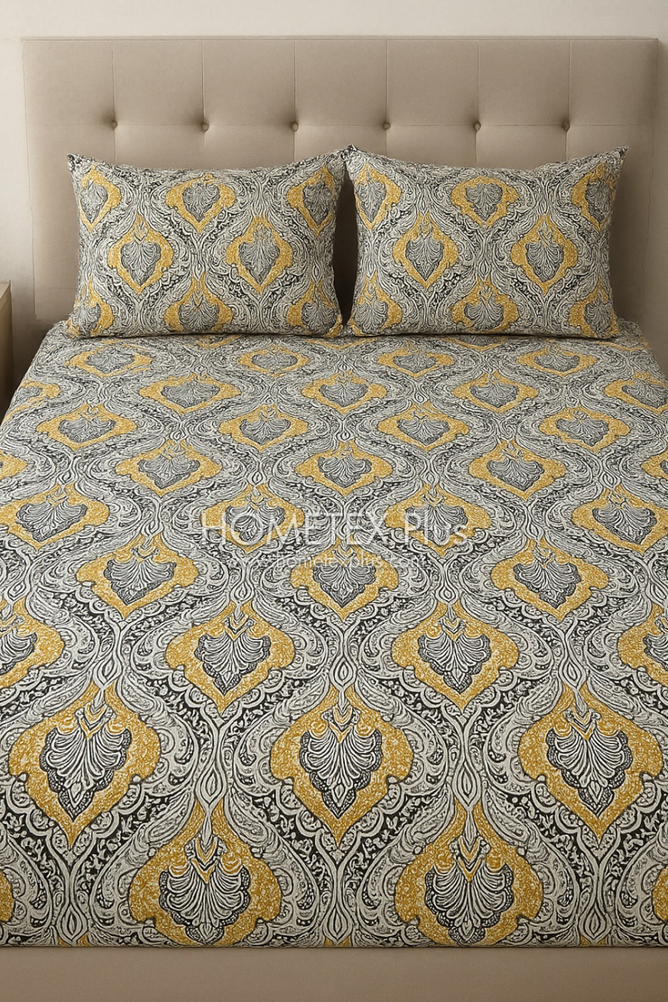 Royal Pure Cotton Printed Fitted Bed Sheet - King - 3pcs - RPF25