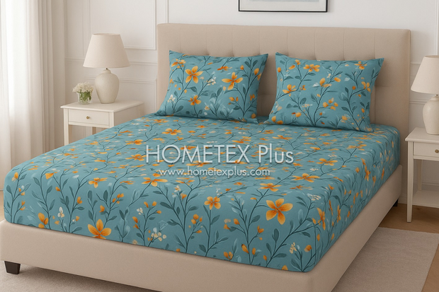 Royal Pure Cotton Printed Fitted Bed Sheet - King - 3pcs - RPF30