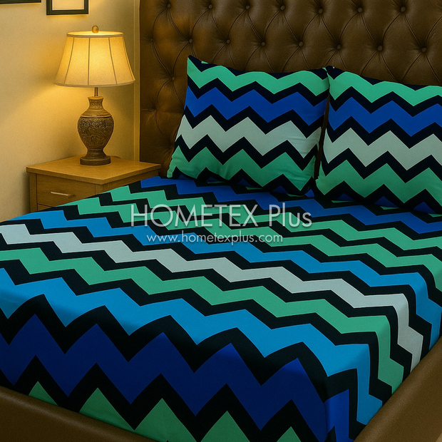 Royal Pure Cotton Printed Fitted Bed Sheet - King - 3pcs - RPF32