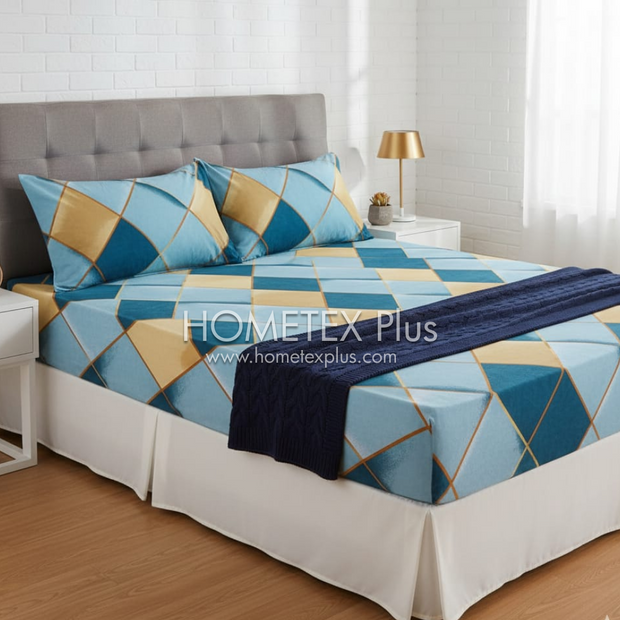 Royal Pure Cotton Printed Fitted Bed Sheet - King - 3pcs - RPF33