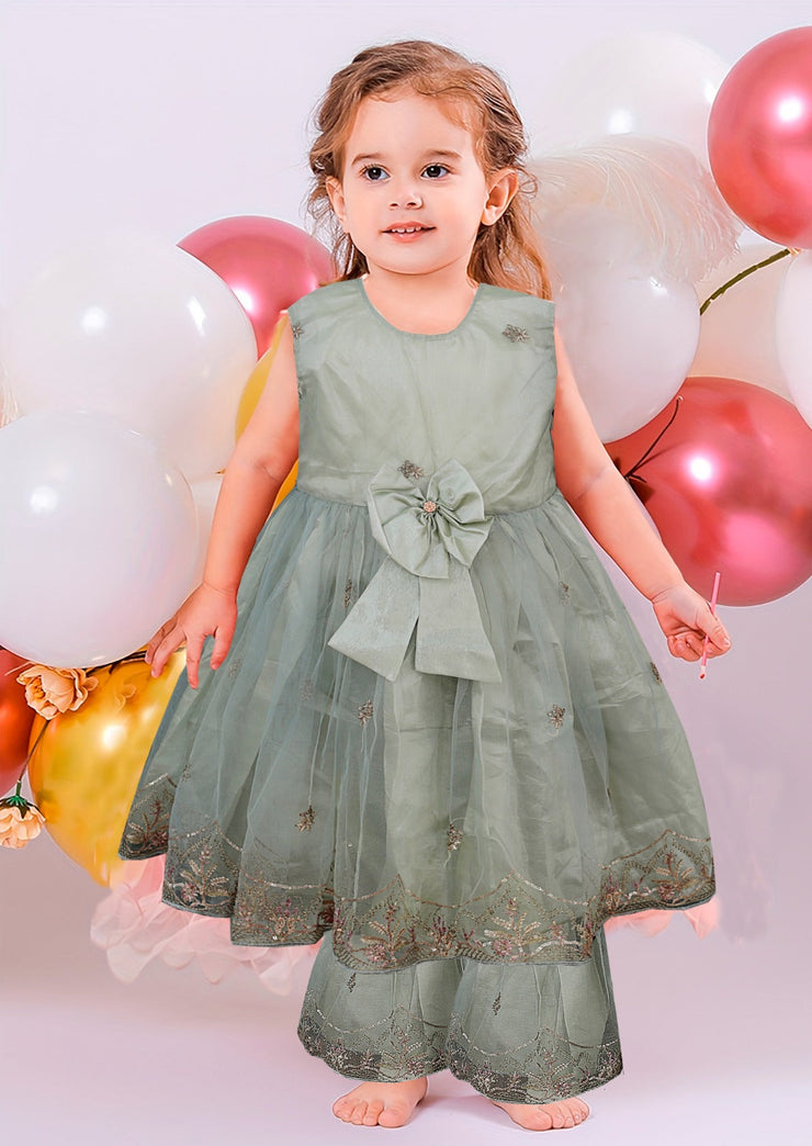 Baby Girl Frock - Net Embroidered Silk - 2pcs - BGF07