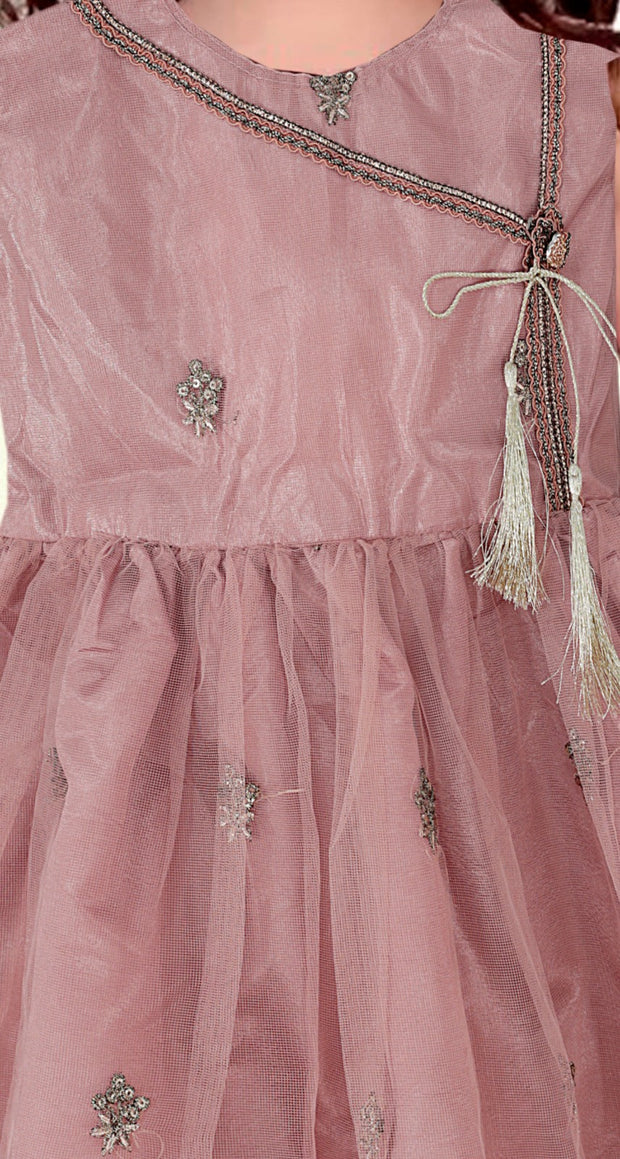 Baby Girl Frock - Net Embroidered Silk - 2pcs - BGF12