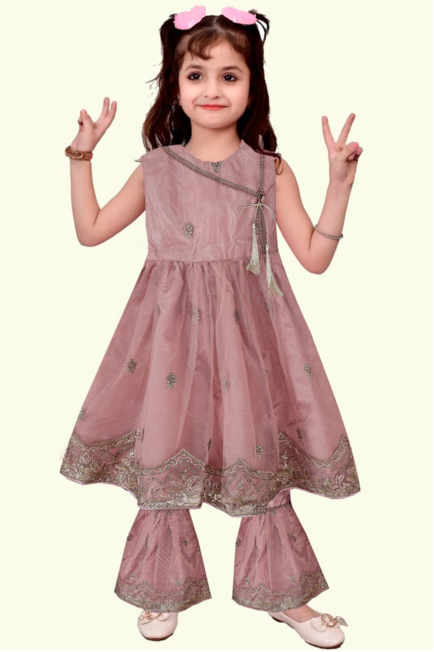 Baby Girl Frock - Net Embroidered Silk - 2pcs - BGF12