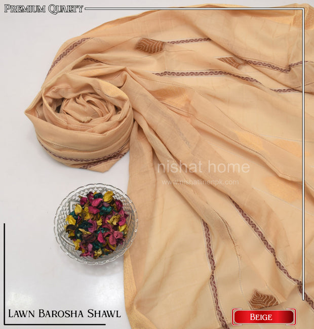 Women Lawn Barosha Shawl - Ivory - WLS06