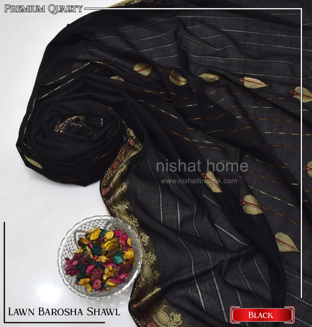 Women Lawn Barosha Shawl - Black - WLS08